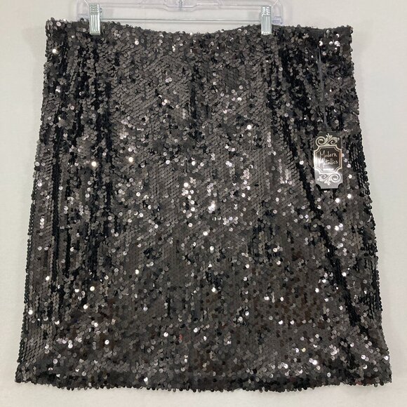 New Avenue size 18/20 Black Sequins Pull-on Mini Skirt Evening Festival Party - Picture 1 of 10